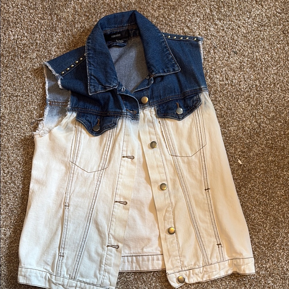 Denim and White Sleeveless Vest